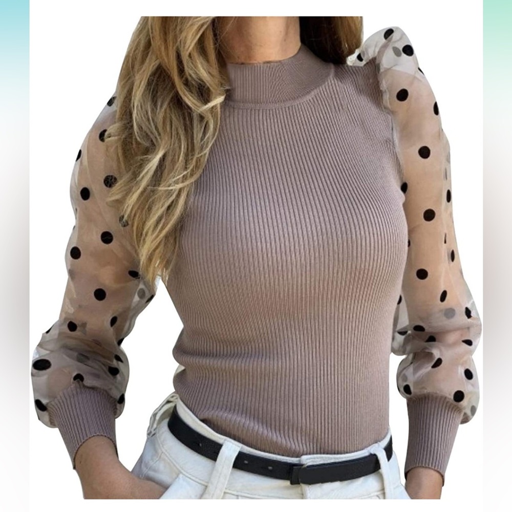 Women Polka Dot Organza Sleeve Blouse
